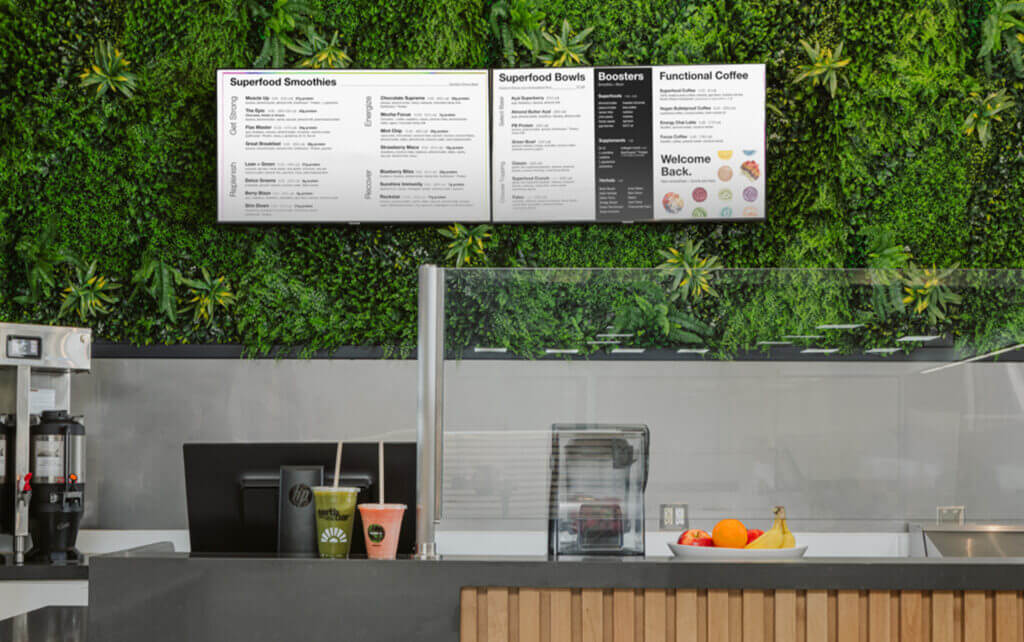 Earthbar menu wall inside SBAC
